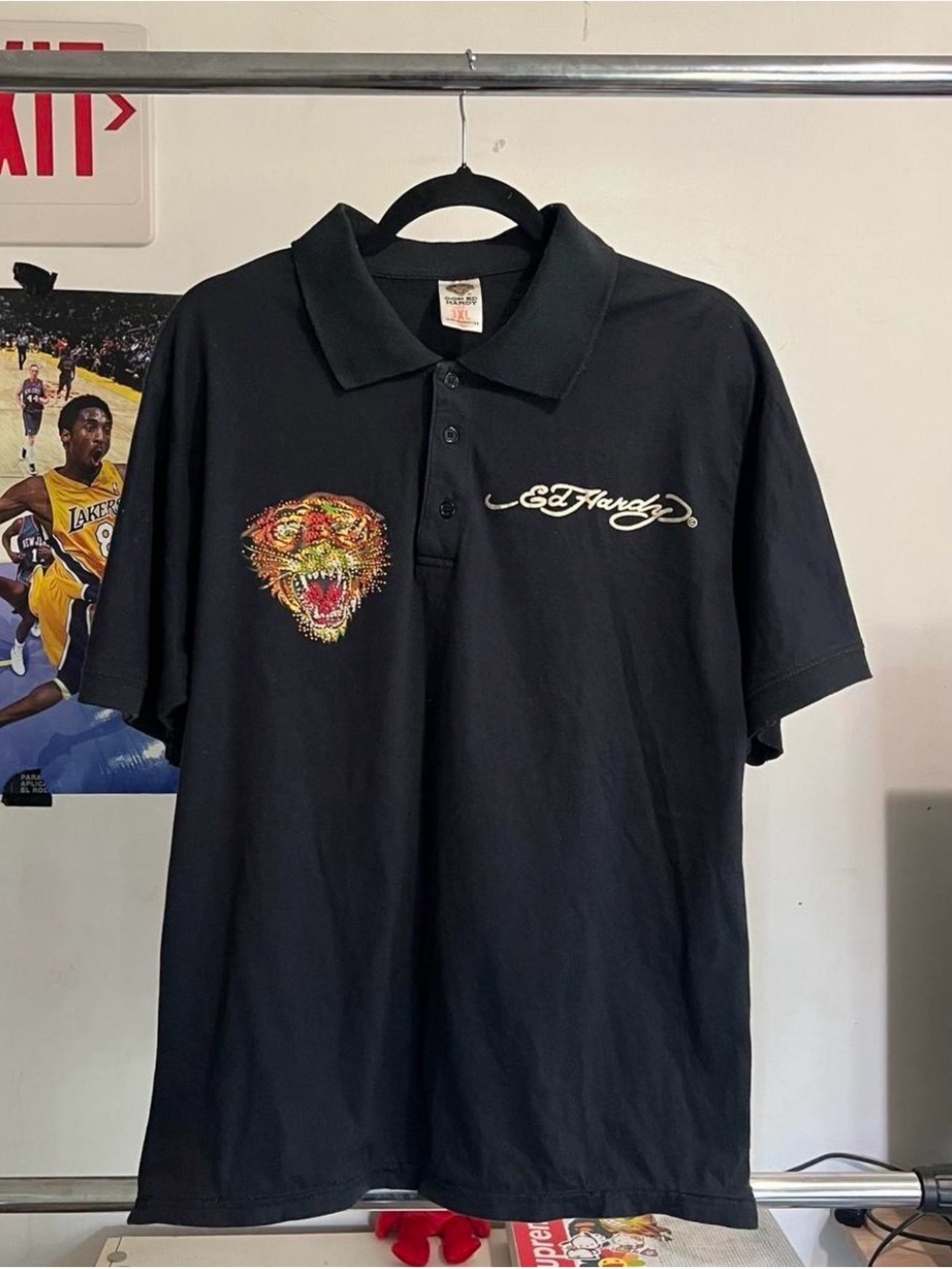 Ed Hardy Black Polo with rhinestone tiger